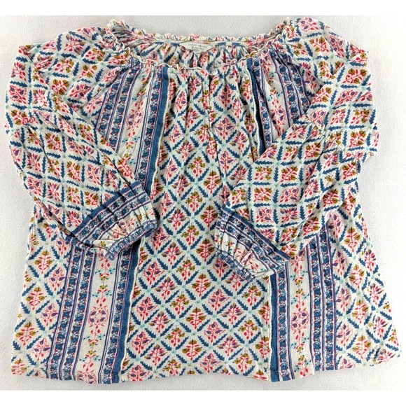 Lucky Brand Tops - Lucky Brand Women Medium Blue Red Floral Boho Peasant Blouse Long Sleeve